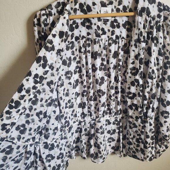 CAbi 5898 Rosette Leopard Wrap Peplum Blouse Animal Print Ruched Size Women's S - Picture 7 of 12